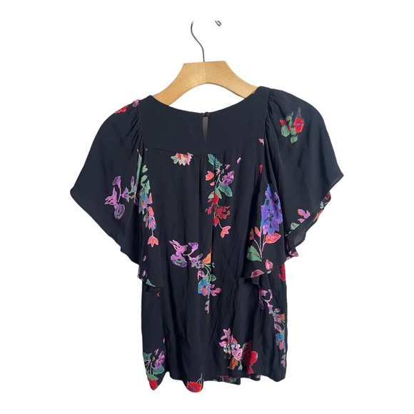 Anthropologie Maeve Prato Flutter Black Floral Blouse Womens XS - Picture 3 of 11